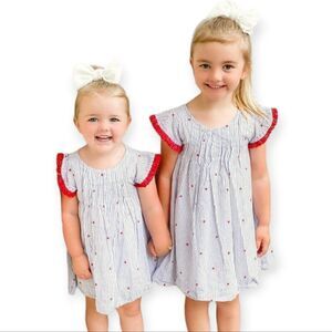 NWT Cat & Jack Chambray Pinstripe Patriotic Girls Dress